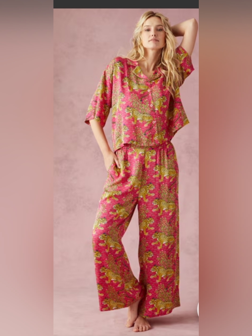 EUC Printfresh Wildest Dreams Satin Bagherra Set In Hot Pink, Size X-small